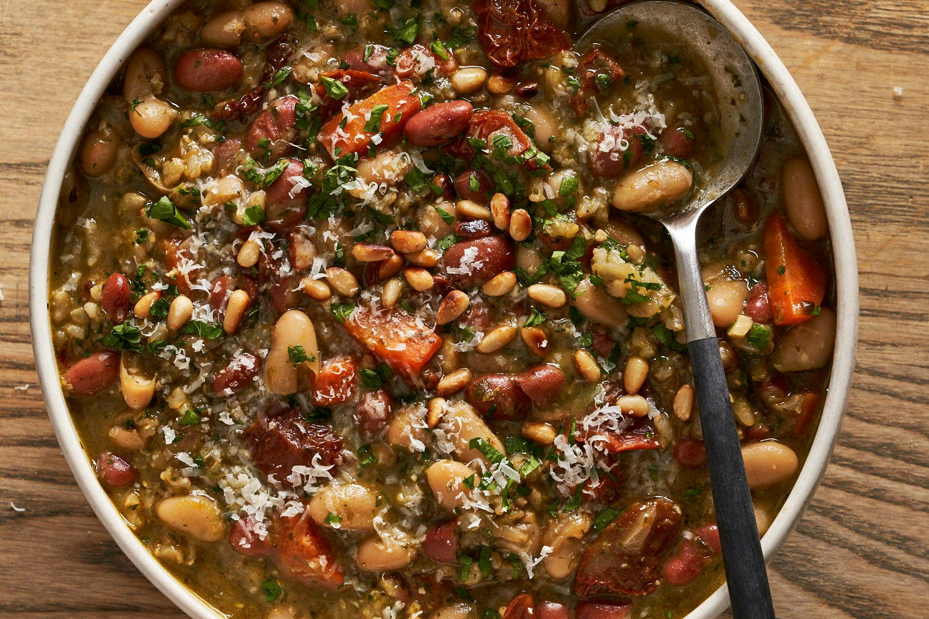 Three Bean Soup Recipe With Tomato Pesto