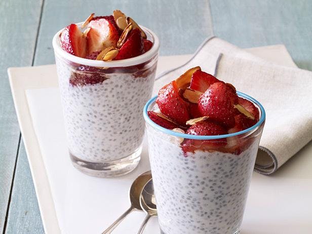 Breakfast consists of Vanilla Chia Pudding topped 