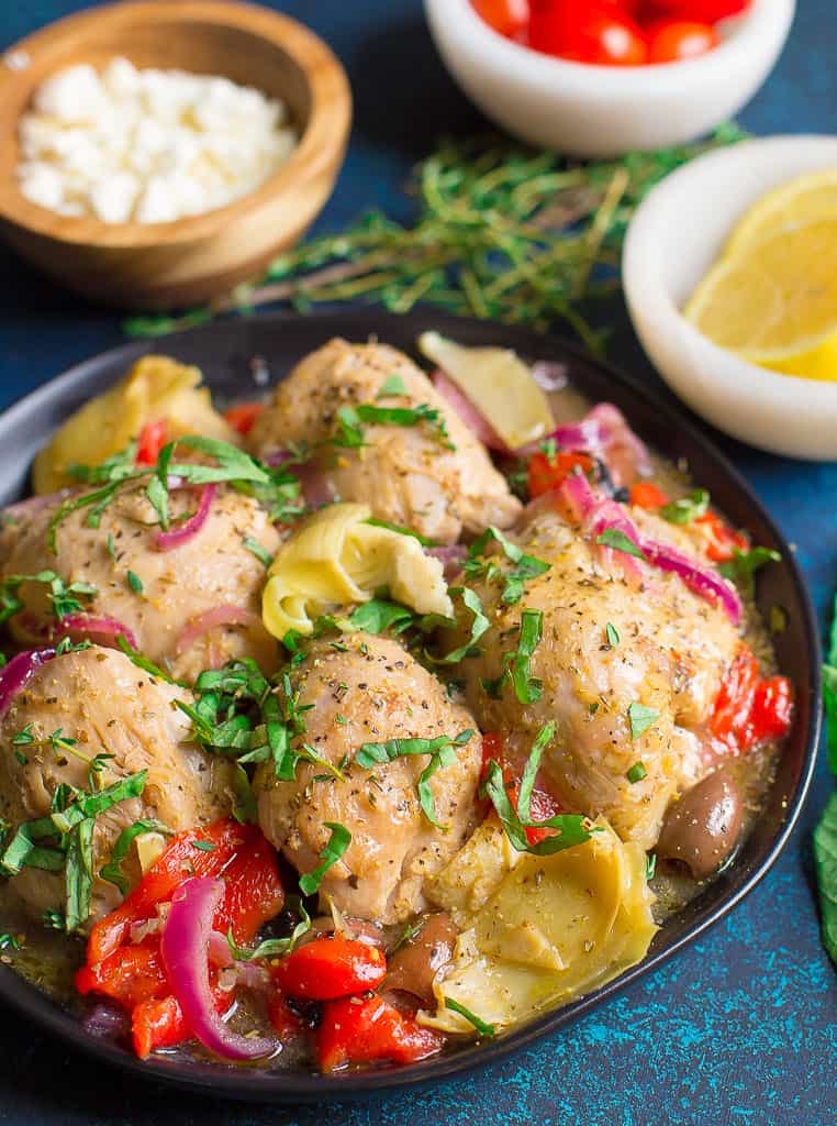 Dinner With Greek Chicken Prepared In A Slow Oven