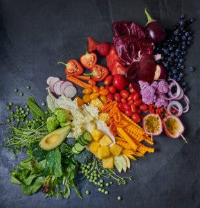 Fruits and veggies with a rainbow of colors