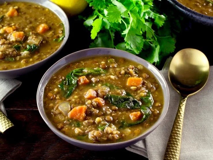 Spicy Lentil Soup with Spinach